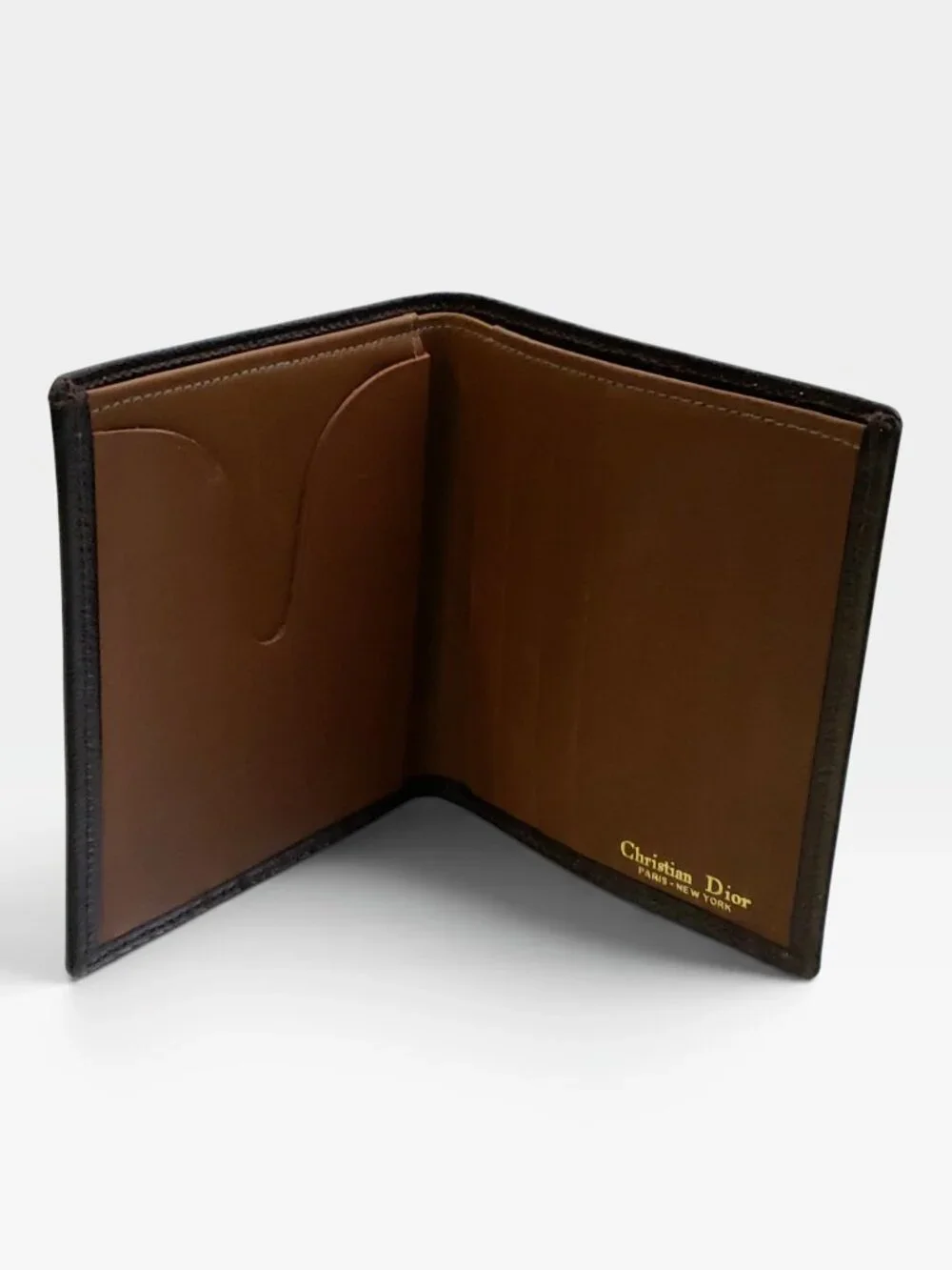 Vintage Christian Dior Brown Leather Bifold Wallet CD Logo 70s 80s COA